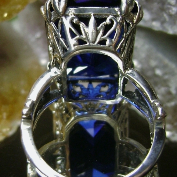 Large Rectangular Dark Blue Statement Ring - Picture 3 of 5